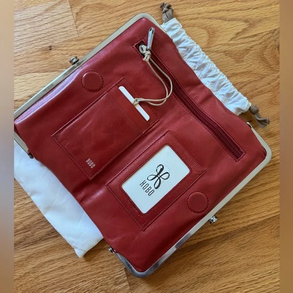 Red Leather Clutch with Silver Frame - Picture 3 of 4